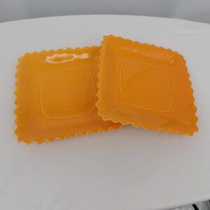 Set of 2 Ashland Home Italian Kitchen Pasta Salad Ceramic Plate Orange Fall New